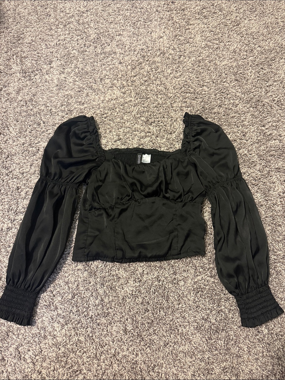 Divided Black Puff-Sleeve Crop Top